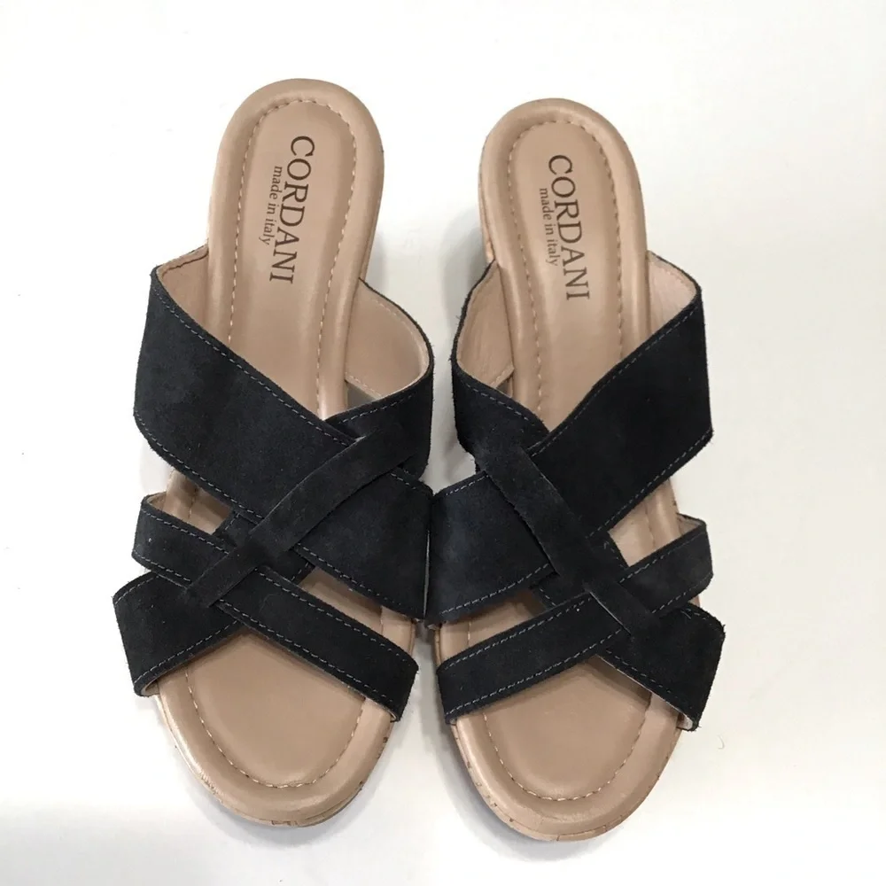 Cordani platform wedge strap black leather suede size 41 made in Italy